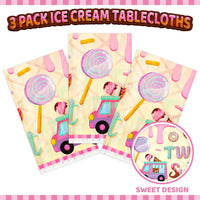 Haooryx 3 Pack Two Sweet Birthday Party Tablecloths Decoration, Ice Cream Donut Candy Plastic Disposable Waterproof Rectangle Table Cover for Girls 2nd Theme Birthday Party Dinner Table Decor Supplies