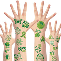 Haooryx 24Sheet Mental Health Awareness Tattoos Temporary Decoration Waterproof Green Ribbon Support Not Stigma Fake Tattoo Sticker for Adult Teens School Fundraiser Event Mental Health Handout Supply