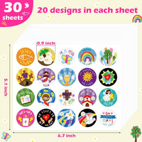 Haooryx 600pcs Easter Theme Christian Religious Sticker Sheets Drawing Style Cartoon Religious Jesus Sticker for Kids Cute He is Risen He Lives Easter Self-Adhesive Sticker Sunday School VBS Supplies