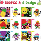 Haooryx 300pcs Summer Make A Face Fruit Stickers Scene Roll Make Your Own Pineapple Watermelon Sticker Cartoon Mix and Match Fruits Sticker for Kids Hawaii Fruit Party Favors Scrapbook Decor