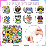 Haooryx 82pcs Video Game Slap Bracelets With Gaming Controller Stickers Set Cute Gamer Slap Wristband for Kid Birthday Video Game Cartoon Sticker Decals Party Favor Supplies Kids Classroom Reward