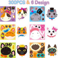 Haooryx 300pcs Cat Theme Make A Face Scene Sticker Roll, Make Your Own Kitty Decorative Sticker Decals Cute Cat Mixed and Match Self-Adhesive Sticker Scrapbook Laptop Decor Kid’s Party Favor Supplies