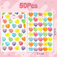 Haooryx 50Pcs Conversation Heart Party Favor Bag, Valentine’s Day Gift Wrap Goodie Treat Bags Colorful Conversation Heart Plastic Candy Gift Bag for Valentines Party Sweetest Day Classroom Supplies