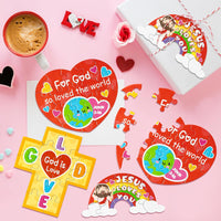 Haooryx 18pcs Valentine’s Day Theme Jesus Loves You Puzzle Colorful Cross Rainbow Heart Shaped Religious Paper Puzzle for Kids Valentine’s Gift Exchange Sunday School Educational Jigsaw Puzzle Supply