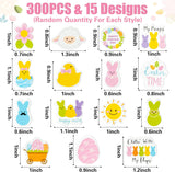Haooryx 300pcs Cartoon Easter Foam Sticker, Candy Color Easter Theme Buuny Peeps Chicks Egg Shaped Self-Adhesive EVA Foam Sticker Cute Puffy Sticker for Happy Easter Spring Theme Party Supplies