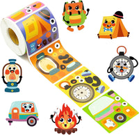 Haooryx 300pcs Camping Theme Stickers Scene Roll Outdoor Hiking Adventure Camper Decals Happy Camper Tent Bonfire Stickers for Kids Birthday Envelopes Gifts Bag Water Bottle Scrapbook Decor