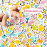 Haooryx 300pcs Cartoon Easter Foam Sticker, Candy Color Easter Theme Buuny Peeps Chicks Egg Shaped Self-Adhesive EVA Foam Sticker Cute Puffy Sticker for Happy Easter Spring Theme Party Supplies