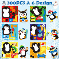 Haooryx 300psc Make A Penguin Scene Sticker Roll, Make Your Own Winter Season Cartoon Animal Sticker Decals Mix and Match DIY Cute Penguin Sticker for Scrapbooking Christmas Party Supplies