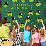 Haooryx 118Pcs Halloween Frankly We Love Reading Green Monster Bride Bulletin Board Classroom Decoration Set, Green Monster Character Cutouts for Halloween Home Party School Chalkboard Wall Decor