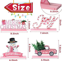 Haooryx 4Pcs Winter Christmas Pink Watercolor Wooden Centerpieces Decorations, Merry Xmas Wood Letter Sign Detachable Table Topper for Christmas New Year Party Favors Supply Home Decor Supplies