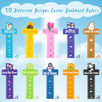 Haooryx 50Pcs Bookmark Rulers, 10 Styles Jesus Cross Measuring Ruler Bookmark for He is Risen Birthday Party Gift Favor Classroom Student Reward Kids Spring Holiday Present Basket Fillers