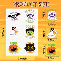 Haooryx 24 Sheets Halloween Theme Temporary Tattos, Cartoon Christian Religious Bilbe Fake Tattoos for Kids, Halloween Pumpkin Ghost Bat Waterproof Body Sticker Temporary Tattoos for Boys Girls