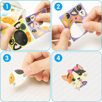 Haooryx 300pcs Cat Theme Make A Face Scene Sticker Roll, Make Your Own Kitty Decorative Sticker Decals Cute Cat Mixed and Match Self-Adhesive Sticker Scrapbook Laptop Decor Kid’s Party Favor Supplies