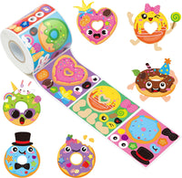 Haooryx 300pcs Make A Donut Face Scene Sticker Roll Make Your Own Cartoon Donut Happy Face Sticker Decal Cute Mix and Match Art Craft Dessert Sticker for Kid’s Birthday Dessert Party Giftwrap Decor