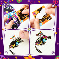 Haooryx 300pcs Day of The Dead Cat Skeleton Make A Face Sticker Roll Mexican Fiesta Skeleton Cat Make Your Own Sticker Decals Día de Muertos Sticker for Dia de Los Muertos Party Favor Supply