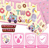 Haooryx 3 Pack Two Sweet Birthday Party Tablecloths Decoration, Ice Cream Donut Candy Plastic Disposable Waterproof Rectangle Table Cover for Girls 2nd Theme Birthday Party Dinner Table Decor Supplies