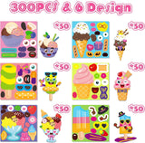 Haooryx 300pcs Ice Cream Make A Face Scene Sticker Roll Make Your Own Ice Cream Sticker Decals Cartoon Mix and Match Sweets and Treats Party Stickers for Kids Summer Birthday DIY Art Crafts Supply