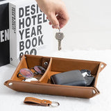 Haooryx 3Pcs Best DAD Ever PU Leather Valet Tray and Keychain Brown PU Leather Catchall Tray with Envelope Nightstand Holder Christmas Housewarming Present for Keys Watch Phone Wallet Jewelry