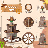 Haooryx Western Cowboy Party Decoration Cupcake Stand, 3 Tier Wild West Wooden House Barn Door Cupcake Tower Cardboard Dessert Holder for Western Cowboy Theme Birthday Party Baby Shower Table Supplies