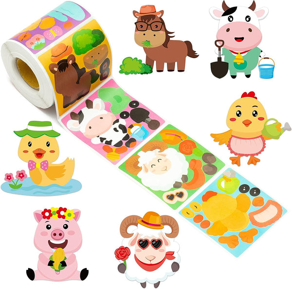 Roll over image to zoom in        Haooryx 300pcs Make Your Own Farm Animals Scene Stickers Roll Make A Farm Animal Sticker Mix and Match Horses Pig Sheep Cute Barnyard Animal Sticker for Kids Birthday Party Supplies Classroom Reward