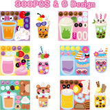 Cartoon Bubble Tea DIY Sticker - Haooryx 300pcs Make Your Own Cute Bubble Tea Scene Sticker Roll Make A Boba Tea Face Sticker Decals Mix and Match DIY Milk Tea Sticker for Kids Party Favor Supplies