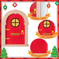 Haooryx 22Pcs Christmas Magic Wooden Miniature Fairy Doors Accessories, Christmas Elf Magic Door for Wall Fairies Magical Door Decoration Christmas Party Outdoor Xmas Decor (Wood Edge)