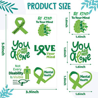 Haooryx 24Sheet Mental Health Awareness Tattoos Temporary Decoration Waterproof Green Ribbon Support Not Stigma Fake Tattoo Sticker for Adult Teens School Fundraiser Event Mental Health Handout Supply