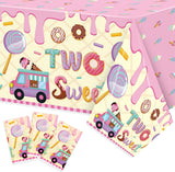 Haooryx 3 Pack Two Sweet Birthday Party Tablecloths Decoration, Ice Cream Donut Candy Plastic Disposable Waterproof Rectangle Table Cover for Girls 2nd Theme Birthday Party Dinner Table Decor Supplies