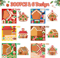 Haooryx 300pcs Christmas Make a Gingerbread House Scene Sticker Roll Make Your Own Christmas Gingerbread House Sticker Decals DIY Art Craft for Xmas Holiday Party Supply Water Bottle Envelopes Decor