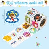 Haooryx 1000pcs Easter Theme Religious Sticker Rolls, 16 Designs Cartoon Drawning Style Easter Sticker Cute Bible Cross Jesus Lives He Is Risen Sticker Decal Easter Sunday School VBS Supllies for Kids