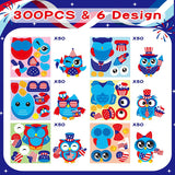 Haooryx 300pcs The 4th of July Owl Stickers Scene Roll Patriotic Make Your Own Owl Sticker Mix and Match Self Adhesive Sticker Decals Educaitonal DIY Sticker for Independence Day Memorial Day for Kids