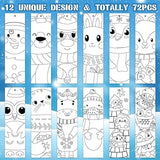 Haooryx 75pcs Polar Animals Color Your Own Bookmarks, Kids DIY Coloring Blank Bookmarks Funny Winter Penguins Owl Book Mark for Xmas Party Supply Teacher Student Classroom Rewards Paper Art Craft Kit
