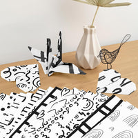 Haooryx 60pcs Black & White Hand-Drawn Style Patterned Paper, 11x11 Inch Retro Boho Rainbow Double-Sided Decorative Craft Paper Drawing Style Cute Scrapbook Origami Paper Card Making Gift Wrap Decor