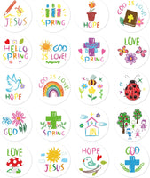 Haooryx 600pcs Spring Theme Christian Religious Sticker Sheets Crayon Drawing Style Cartoon Religious Sticker for Kids Cute Hope Faith God is Love Hello Spring Sticker Sunday School VBS Supplies