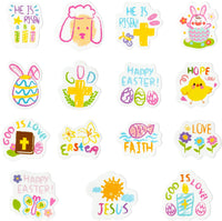 Haooryx 300pcs Easter Drawing Style Foam Sticker Cartoon Easter Buuny Chick Egg Foam Sticker Christian Religious He is Risen God is Love Cute Self-Adhsive EVA Foam Sticker for Kids Easter Decor