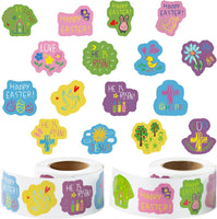 Haooryx 1000pcs Easter Drawing Style Sticker Rolls, 16 Designs Cute Easter Religious Sticker Cartoon Love Hope Jesus He is Risen Sticker Happy Easter Spring Sunday School VBS Supllies for Kids