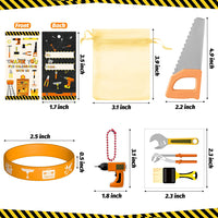 Haooryx 72pcs Construction Tool Party Favors Set of Engineering Silicone Bracelets, Keychains, Thank You Card, Temporary Tattoo and Organza Bags for Kid Construction Theme Birthday Party School Reward