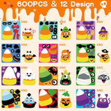 Haooryx 600pcs Halloween Candy Corn Make A Face Scene Sticker Rolls, Make Your Own Candy Corn Sticker Mix and Match Spooky Halloween Tri-Colored Candy Sticker DIY Decals School Reward for Kids