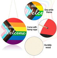 Haooryx 2Pcs Gay Pride Progress Pride Rainbow Wreath Wooden Hanging Door Sign Decoration, LGBT Wood Door Sign Plaque Gay Pride Day Front Door Wall Porch Wooden Hanging Welcome Decorations Supplies