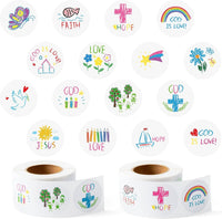 Haooryx 1000pcs Christian Religious Cartoon Sticker Rolls, 16 Designs Cute Drawing Style God is Love Faith Religious Decals Kid’s Reward Religious Sticker for Sunday School VBS Activities