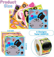 Haooryx 300pcs Cat Theme Make A Face Scene Sticker Roll, Make Your Own Kitty Decorative Sticker Decals Cute Cat Mixed and Match Self-Adhesive Sticker Scrapbook Laptop Decor Kid’s Party Favor Supplies