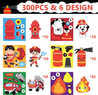 Haooryx 300pcs Firefighter Theme DIY Scene Sticker Roll, Cute Make Your Own Fireman Fire Truck Fire Hydrant Sticker Decal Cartoon Mix and Match Firegifhter Sticker for Boys Birthday Party Favor Supply