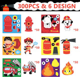 Haooryx 300pcs Firefighter Theme DIY Scene Sticker Roll, Cute Make Your Own Fireman Fire Truck Fire Hydrant Sticker Decal Cartoon Mix and Match Firegifhter Sticker for Boys Birthday Party Favor Supply