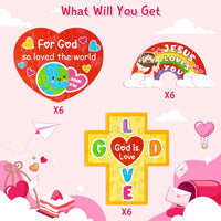 Haooryx 18pcs Valentine’s Day Theme Jesus Loves You Puzzle Colorful Cross Rainbow Heart Shaped Religious Paper Puzzle for Kids Valentine’s Gift Exchange Sunday School Educational Jigsaw Puzzle Supply