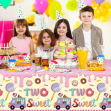 Haooryx 3 Pack Two Sweet Birthday Party Tablecloths Decoration, Ice Cream Donut Candy Plastic Disposable Waterproof Rectangle Table Cover for Girls 2nd Theme Birthday Party Dinner Table Decor Supplies