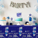 Haooryx 3 Pack 10 Years Old Birthday Party Table Cover Decoration, Out Single Digit I'm 10 Blue Plastic Disposable Rectangle Tablecloth for 10 Years Birthday Dinner Table Decor Party Favor Supplies