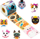 Haooryx 300pcs Cat Theme Make A Face Scene Sticker Roll, Make Your Own Kitty Decorative Sticker Decals Cute Cat Mixed and Match Self-Adhesive Sticker Scrapbook Laptop Decor Kid’s Party Favor Supplies