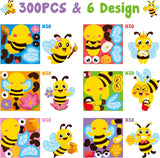 Haooryx 300pcs Make A Bee Face Scene Sticker Roll Make Your Own Cartoon Bee Happy Face Sticker Decals Cute Mix and Match Animals Art Craft Sticker for Kid’s Birthday Party Supplies Giftwrap Decor