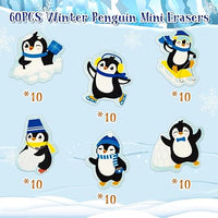 Haooryx 60pcs Cute Penguin Mini Eraser Bulk for Kids Novelty Winter Season Penguin Pencil Eraser Cartoon Animals Desk Pet for Student Homework Rewards Classroom Prize Gift Filler Back to School Supply