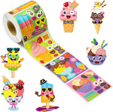 Haooryx 300pcs Ice Cream Make A Face Scene Sticker Roll Make Your Own Ice Cream Sticker Decals Cartoon Mix and Match Sweets and Treats Party Stickers for Kids Summer Birthday DIY Art Crafts Supply